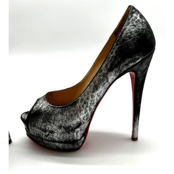 CHRISTIAN LOUBOUTIN Metallizzato Palais Royal 140 Platform Peep Toe 37 Silver - Picture 2 of 14